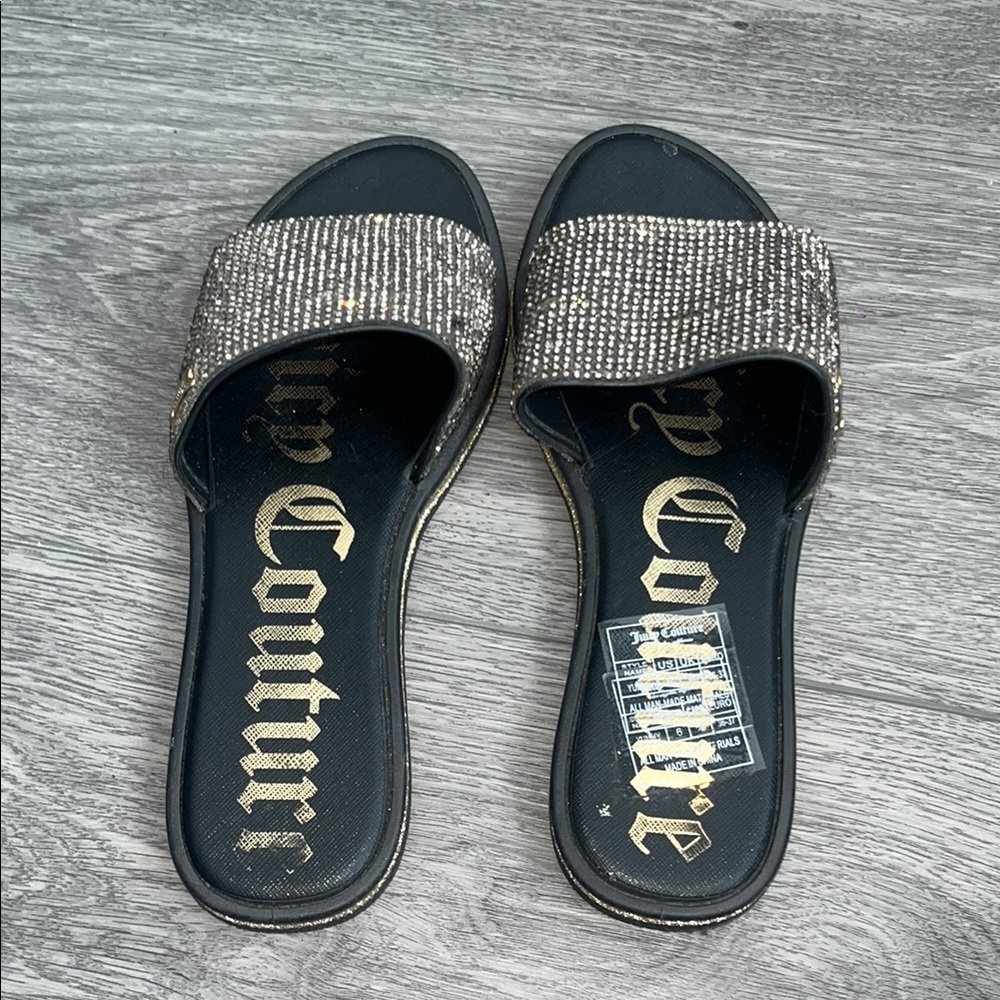 Juicy Couture Black and Silver Women's Slide Sandals